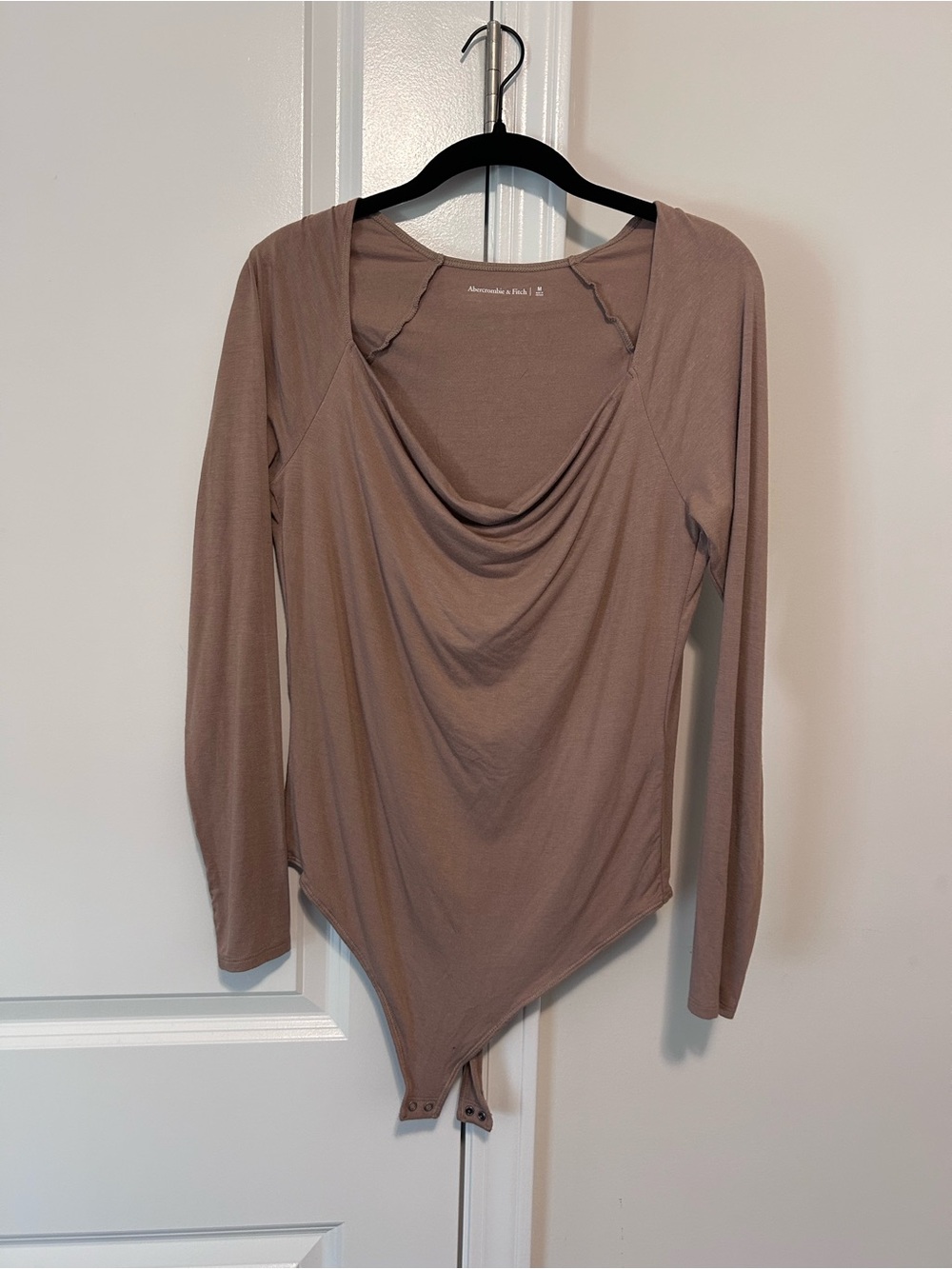 Abercrombie & Fitch Taupe Long-Sleeve Draped Bodysuit